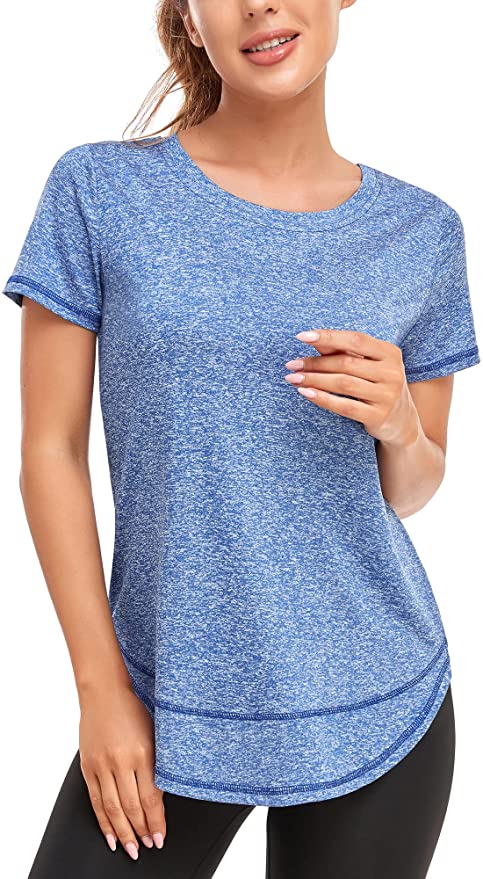 Abrooical Women's Short Sleeve Workout Shirts Crewneck Sports Yoga Running Dry Fit Tops Side Split Tee Activewear