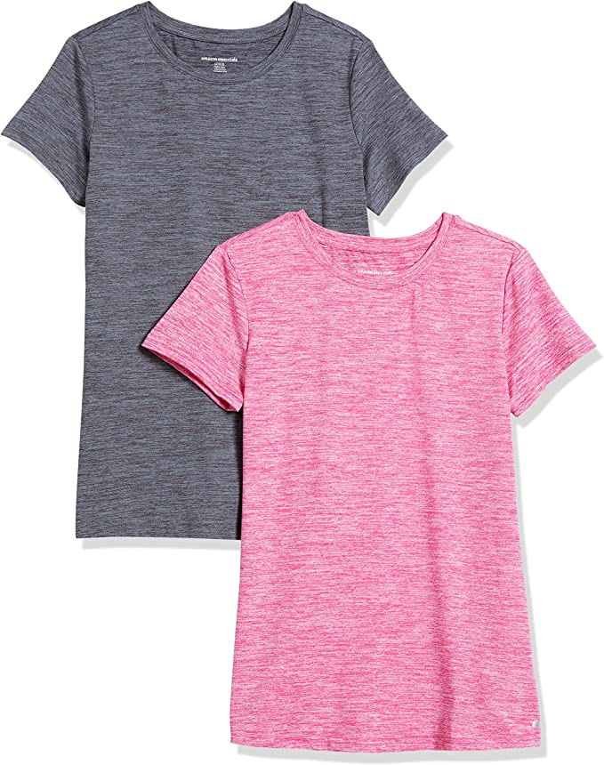 Amazon Essentials Women's Tech Stretch Short-Sleeve Crewneck T-Shirt, Pack of 2