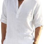 COOFANDY Men’s Cotton Linen Henley Shirt Long Sleeve Hippie Casual Beach T Shirts
