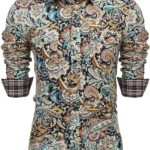 COOFANDY Men’s Floral Dress Shirt Slim Fit Casual Paisley Printed Shirt Long Sleeve Button Down Shirts