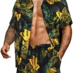 COOFANDY Men’s Flower Shirt Hawaiian Sets Casual Button Down Short Sleeve Shirt
