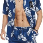 COOFANDY Men’s Hawaiian Sets Casual Button Down 2 Piece Suit Floral Pattern Printed Summer Shirt for Vacation