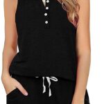Dofaoo Two Piece Outfits for Women Button Henley Tank Short Set with Pockets