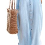 Dokotoo Womens Casual Short Sleeve Side Split Button Down Long Kimonos Cardigans Swimsuit Cover Ups