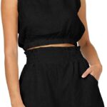 Eurivicy Women’s 2 Piece Outfits Sleeveless Crop Tank Top and High Waist Pocketed Shorts Loose Summer 2pcs Short Sets
