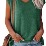 MIROL Women’s Cap Sleeve Tank Tops U Neck Solid Color Casual Shirts Loose Fit Basic Blouse