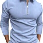 XXBR Zipper Polo Shirts for Mens, Fall Striped Slim Fit Long Sleeve T Shirt Zip Neck Business Casual Tops for Work Wear